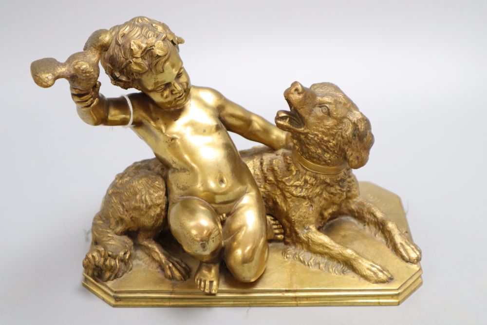 A Charles Menn ormolu group of child, dog and bird, height 20cm